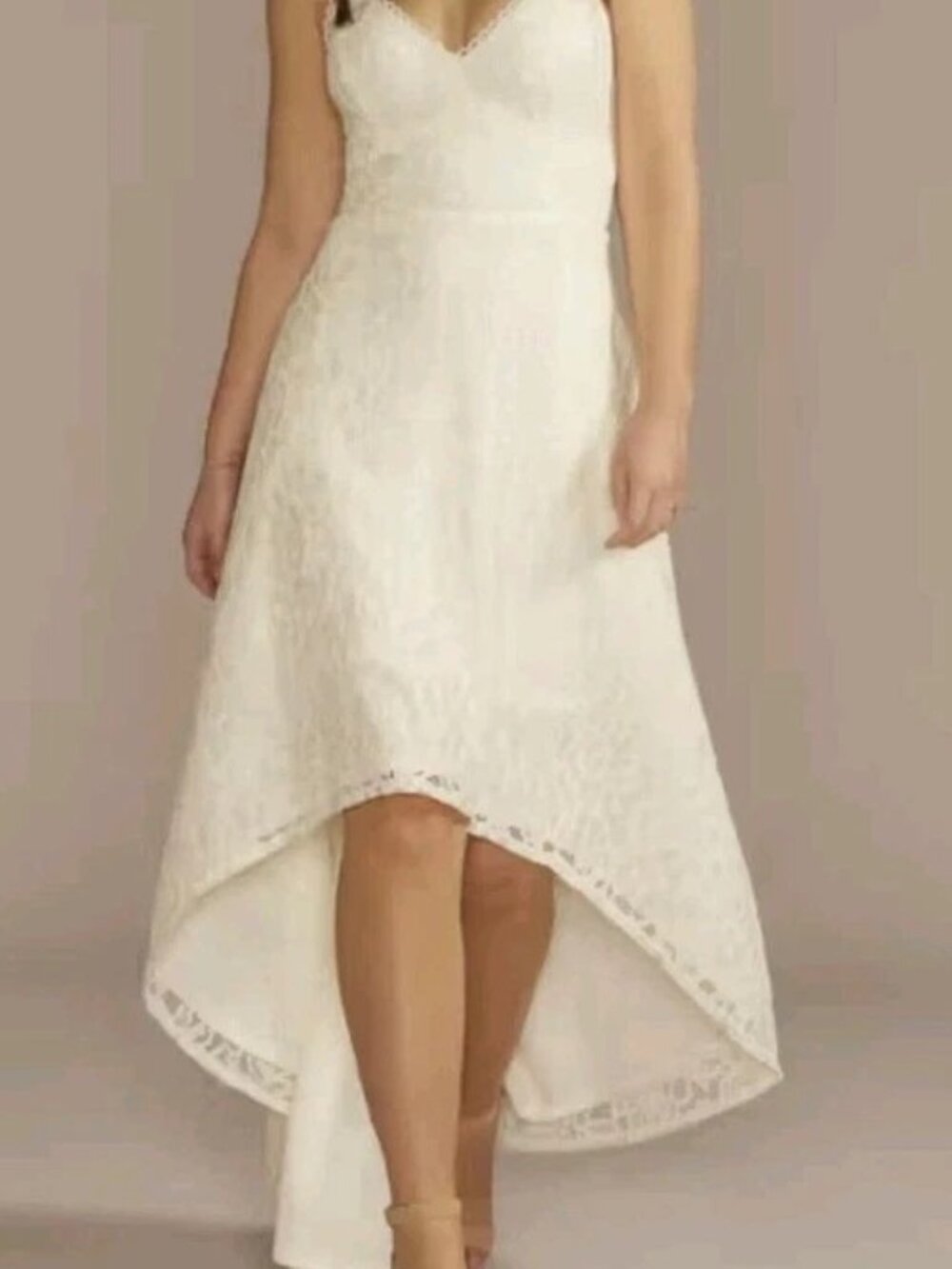 DB Studio High-Low Lace Spaghetti Strap V-Neck Wedding Dress Size 6